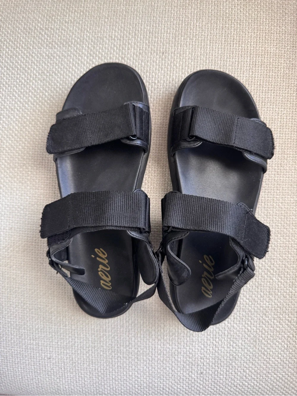 aerie Black Adjustable Strap Platform Sandals
